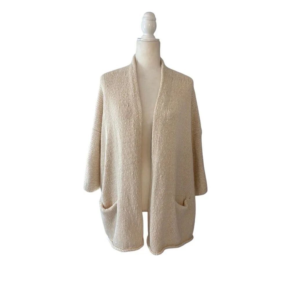 LOFT chunky cream cotton open front cardigan - XL